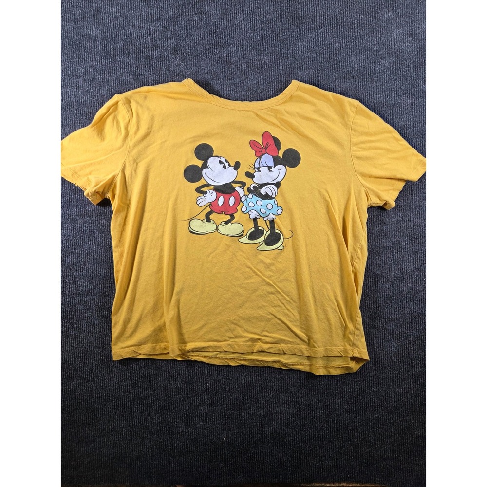 Disney Mickey Minnie Mouse Graphic T-Shirt Yellow Cotton Plus Size 2XL RN111647